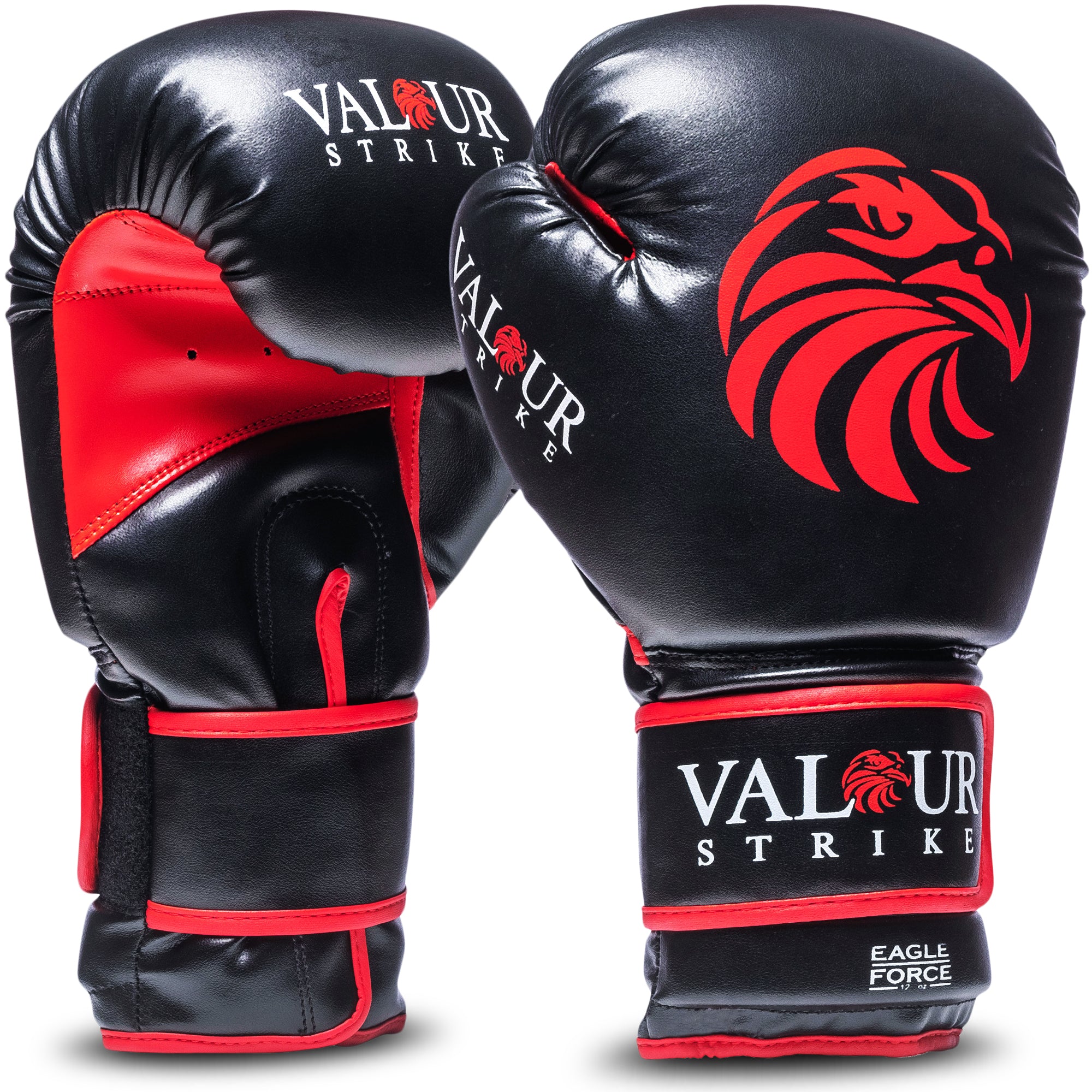 black and red boxing gloves by valour strike