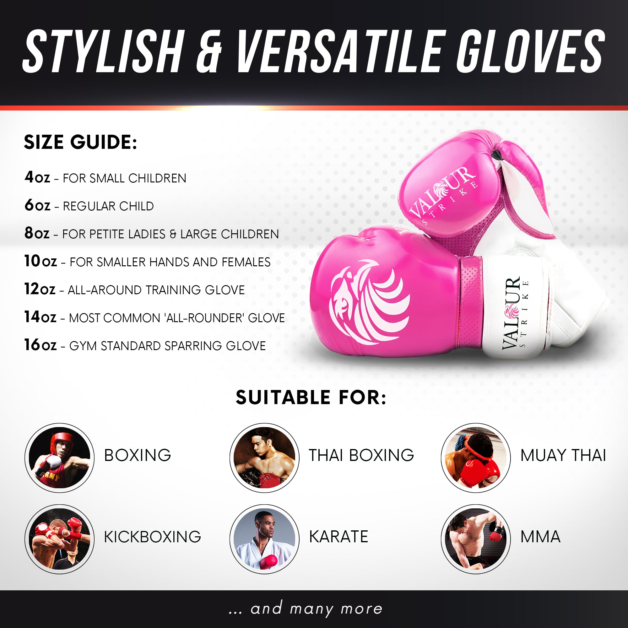 Ladies boxing glove size guide